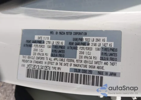 2020 Mazda Cx-9 Grand Touring from USA, damaged, VIN JM3TCBDY3L0410674